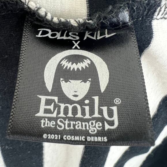Dolls Kill x Emily the Strange Tee Black White Stripe Cotton Blend Short Sleeve - Picture 7 of 8